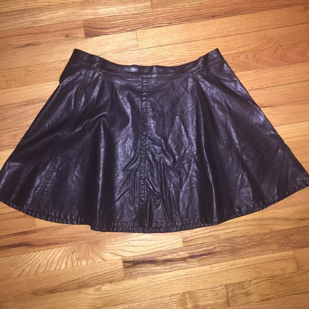 Black faux leather skater skirt